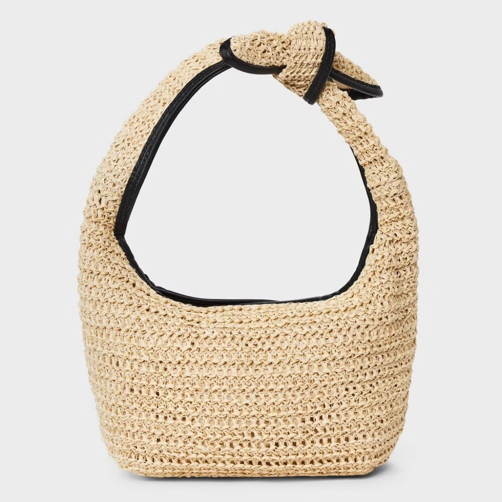 NEW Straw Mini Bow Bag Clutch - A New Day™ Beige: Woven Paper Handbag